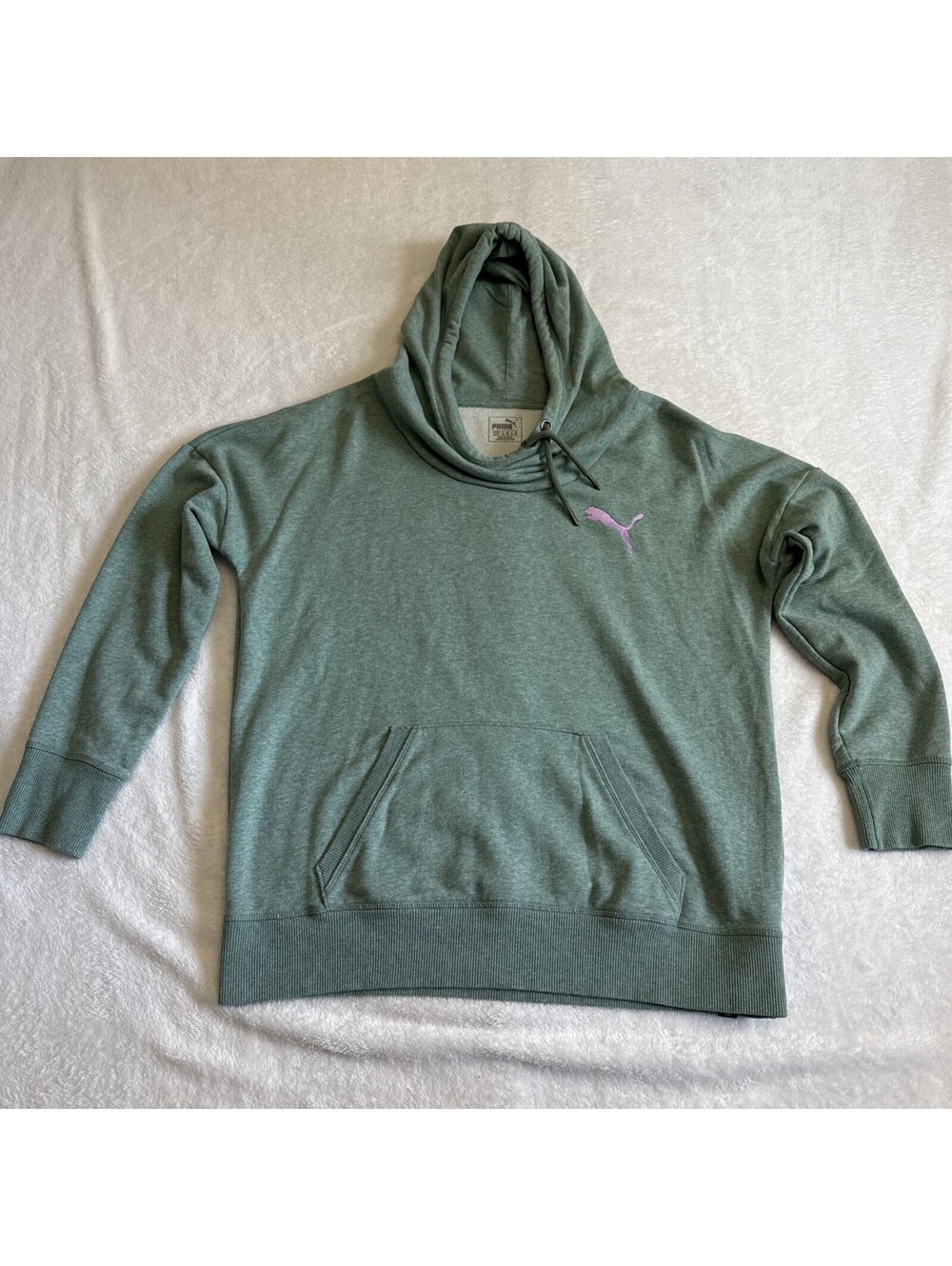 Puma Womens Refresh Hoodie Cowl Drape Neck Kangaroo Pockets Heather Green XL